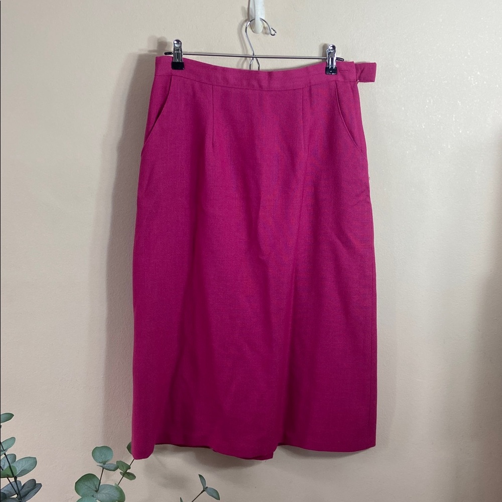 Vintage Royce LTD Fuchsia Pink Wool Midi Pencil Skirt Women's Sz 16 80's 70's